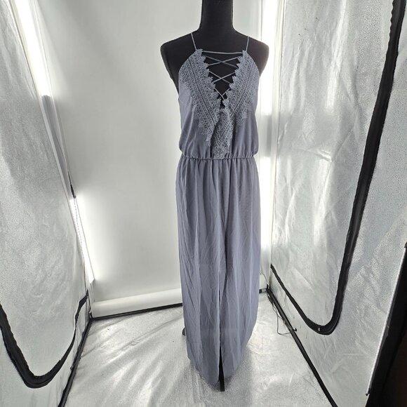 WAYF Posie Grey Grisaille Corset Slit Maxi Dress Size 8 - Picture 3 of 9